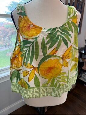 C&C California White Tank Top with Yellow & Green Citrus Print Sose Large BNWT